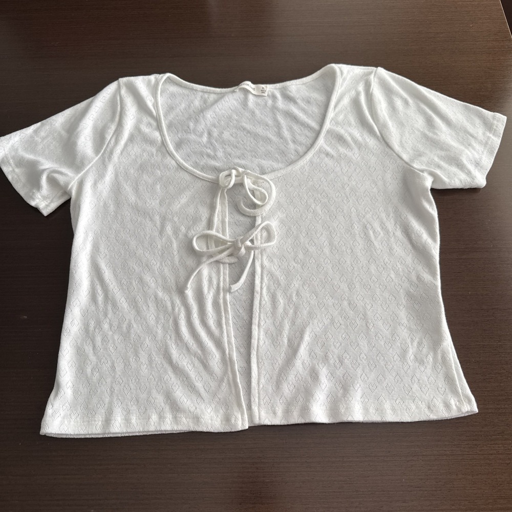 Mad for Love White Scoop Neck Front Tie Top Heart Print Women Size XL